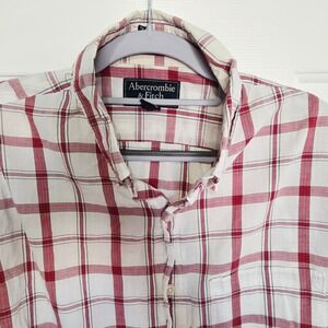 Abercrombie & Fitch Men's Red Plaid Button Down Shirt Muscle Fit Cotton XL